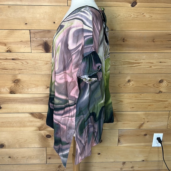 Tutu & Lilli silky tie dyed ruffle top blouse tunic boho hippie festival LG XL - Picture 3 of 12